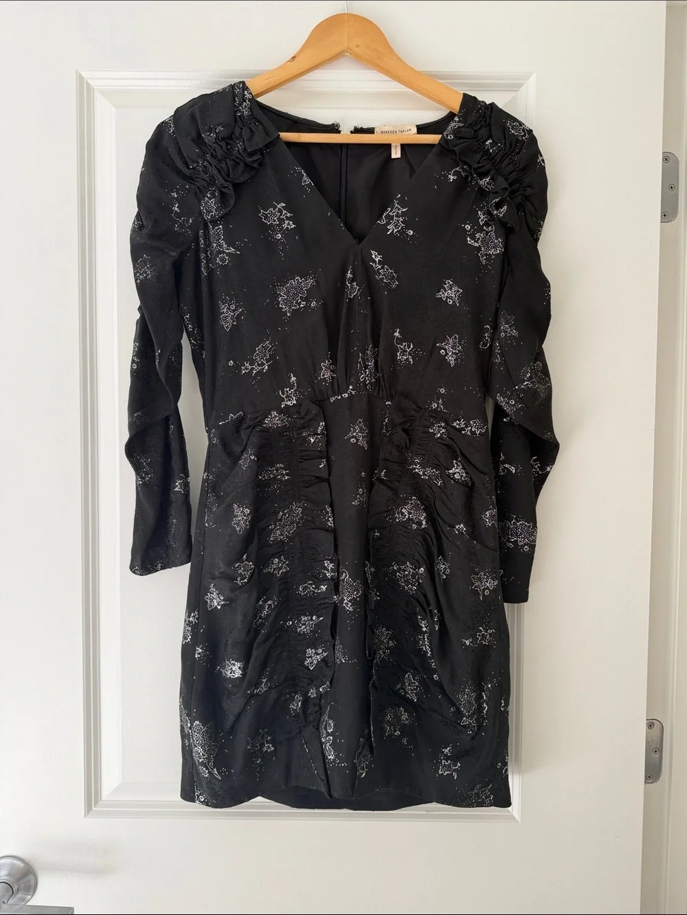 Rebecca Taylor Black Floral-Print Long Sleeve Mini Dress